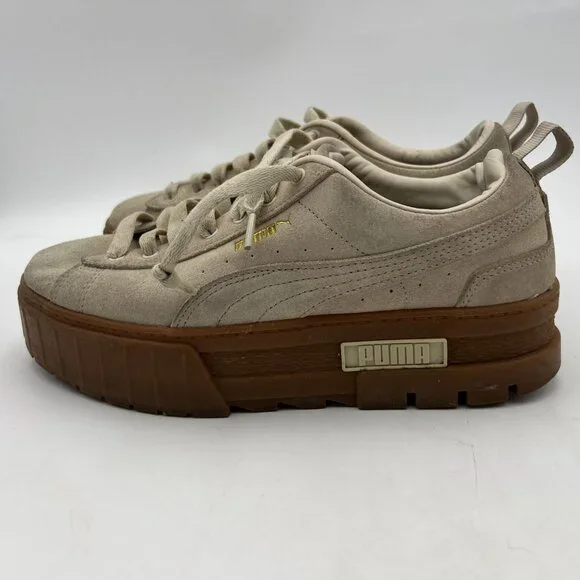 Puma Mayze Platform Beige Brushed Suede Sneakers Size 8.5 - Picture 7 of 12